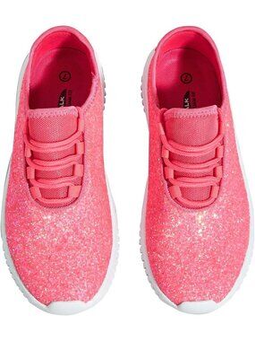 Women's Hot Pink2  Slip On Running Shoes Tennis Fashion Glitter Sneakers